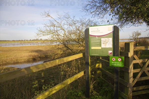 Sign for Walberswick National Nature reserve wetland environment marshes Blythburgh, Suffolk, England, United Kingdom, Europe