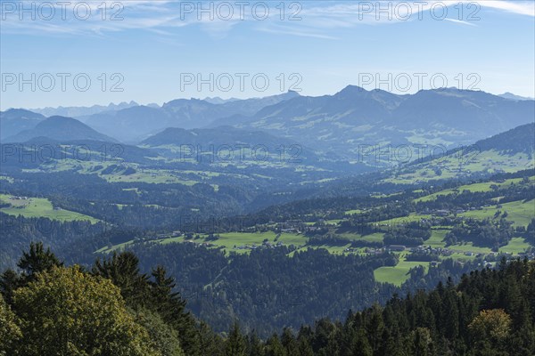 Alpine view from the Pfaender, 1064m, local mountain of Bregenz, Vorarlberg, Alps, Austria, Europe