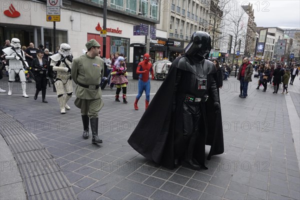 Showmen in Star Wars costumes on a shopping street in Liverpool, 02.03.2019