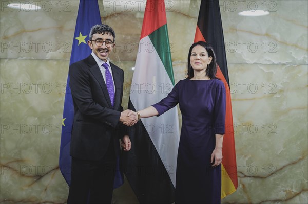 (R-L) Annalena Baerbock (Alliance 90/The Greens), Federal Foreign Minister, and Sheikh Abdullah bin Zayed Al Nahyan, Foreign Minister of the United Arab Emirates, photographed during a joint meeting in Berlin, 20 February 2024 / Photographed on behalf of the Federal Foreign Office