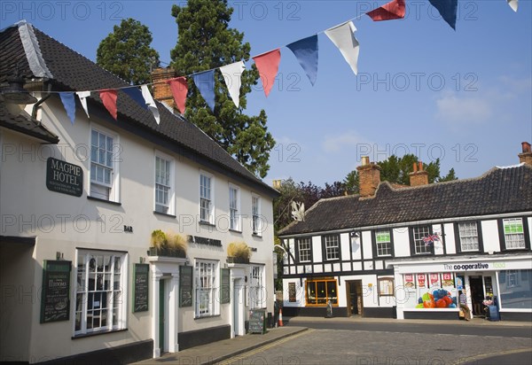 Magpie hotel and market square of Harleston, Norfolk, England, United Kingdom, Europe