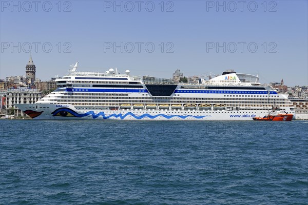 Cruise ship AIDAstella, year of construction 2013, 253, 3m long, 2700 passengers, at the quay of Karakoey, Istanbul Modern, Beyoglu, Istanbul, Turkey, Asia