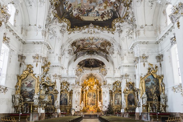 Baroque church, interior view, Marienmuenster, Diessen, Ammersee, Fuenfseenland, Pfaffenwinkel, Upper Bavaria, Bavaria, Germany, Europe