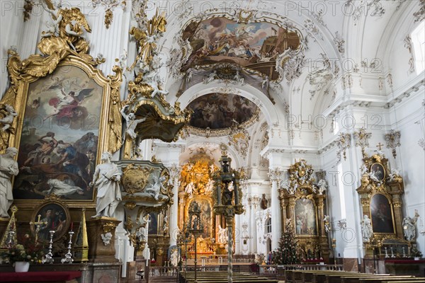 Baroque church, interior view, Marienmuenster, Diessen, Ammersee, Fuenfseenland, Pfaffenwinkel, Upper Bavaria, Bavaria, Germany, Europe