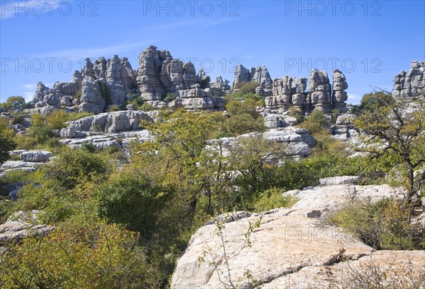 Dramatic limestone scenery of rocks shaped by erosion and weathering at El Torcal de Antequera national park, Andalusia, Spain, Europe