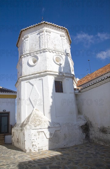 Tower of Moorish church in the Andalusian village of Comares, Malaga province, Spain, Europe