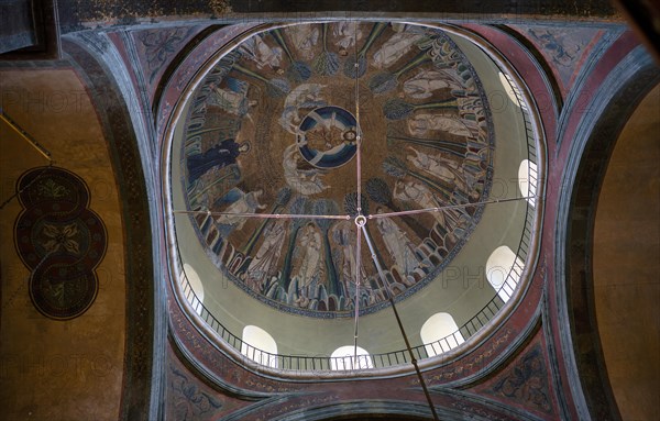 Interior view of Hagia Sofia church, also known as Agia Sofia, dome with mosaic, Thessaloniki, Macedonia, Greece, Europe