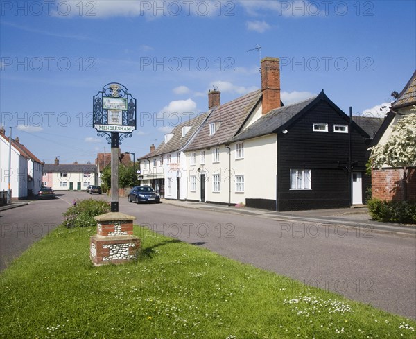 Village sign at Mendlesham, Suffolk, England, United Kingdom, Europe
