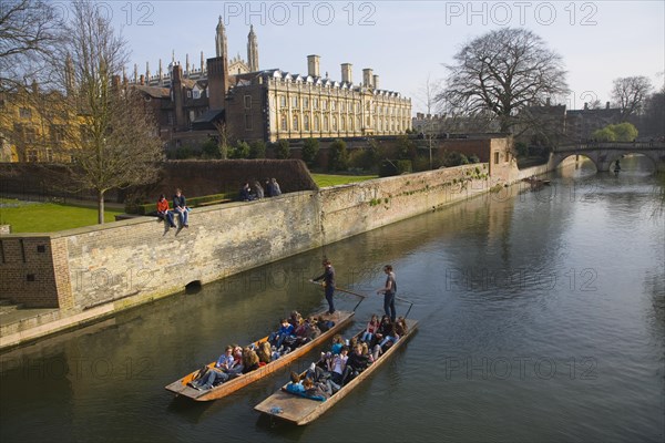 Punting on the River Cam, Cambridge, England with Clare College in the background