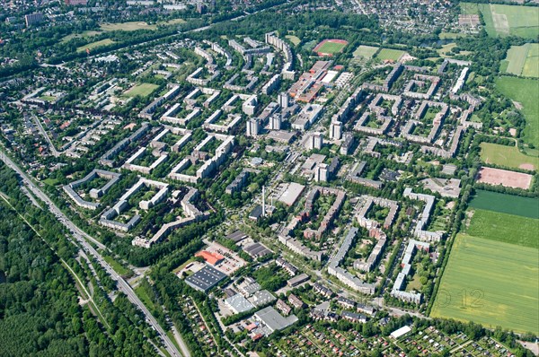 Aerial view Muemmelmannsberg, large housing estate, social housing, multi-family houses, housing, apartment block, Billstedt, Hamburg, Germany, Europe