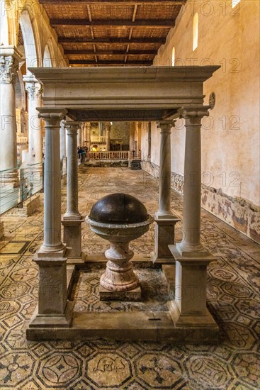 Baptismal font, Basilica of Aquileia from the 11th century, largest floor mosaic of the Western Roman Empire, UNESCO World Heritage Site, important city in the Roman Empire, Friuli, Italy, Aquileia, Friuli, Italy, Europe