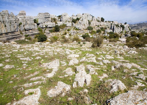 Dramatic limestone scenery of rocks shaped by erosion and weathering at El Torcal de Antequera national park, Andalusia, Spain, Europe