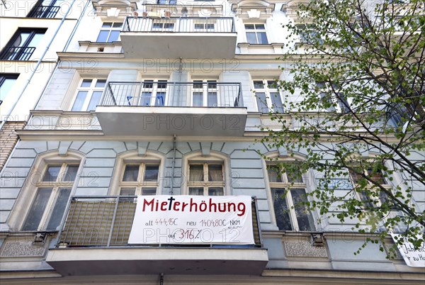 Tenant protest at a block of flats in Berlin's Friedrichshain district. The rent is to be increased from EUR 444.15 to EUR 1404.80, rent increase of 316%, 15 September 2019