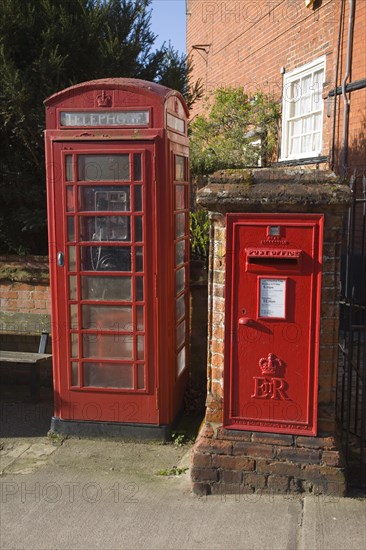 Traditional red telephone box and Royal Mail letter box, Woodbridge, Suffolk, England, United Kingdom, Europe