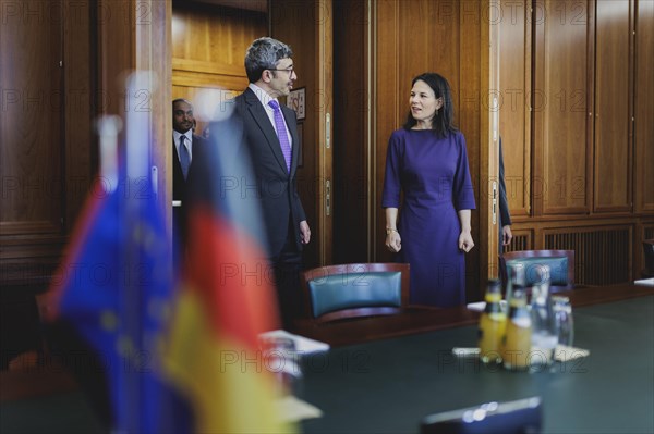 (R-L) Annalena Baerbock (Alliance 90/The Greens), Federal Foreign Minister, and Sheikh Abdullah bin Zayed Al Nahyan, Foreign Minister of the United Arab Emirates, photographed during a joint meeting in Berlin, 20 February 2024 / Photographed on behalf of the Federal Foreign Office