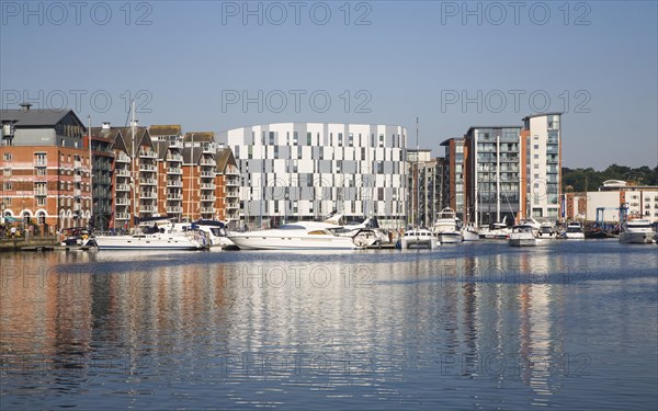 Modern university building at centre of waterfront urban redevelopment, Wet Dock, Ipswich, Suffolk, England, UK