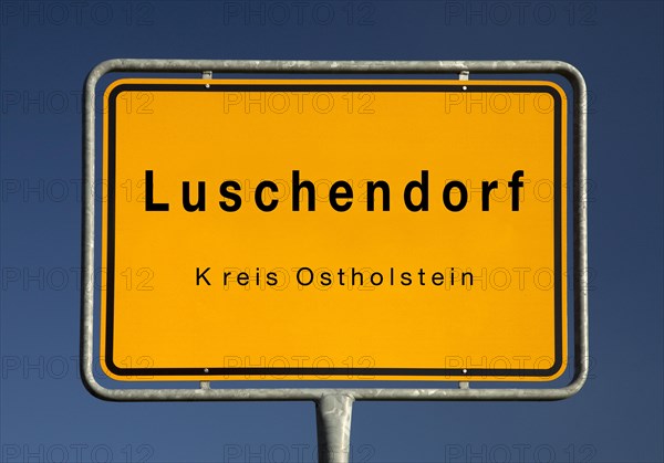 Luschendorf town sign, Ratekau municipality, Ostholstein district, Schleswig-Holstein, Germany, Europe
