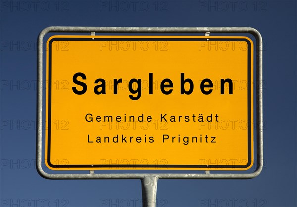 Sargleben town sign, municipality of Karstaedt, district of Prignitz, Brandenburg, Germany, Europe