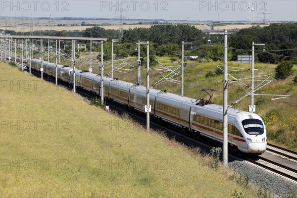 An ICE T on the high-speed line for ICE trains near Ichtershausen. The new Leipzig Erfurt line is a high-speed railway line between Erfurt and Nuremberg, 19 June 2018