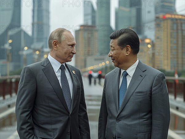 Russian President Vladimir Putin stands with General Secretary of China Xi Jinping, ai generated, AI generated