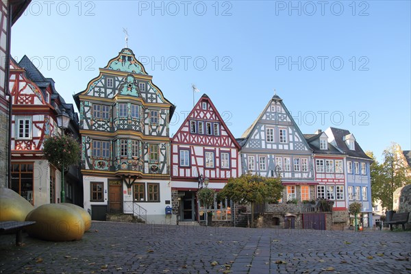 Half-timbered houses and Killingerhaus on Koenig-Adolf-Platz, Idstein, Taunus, Hesse, Germany, Europe