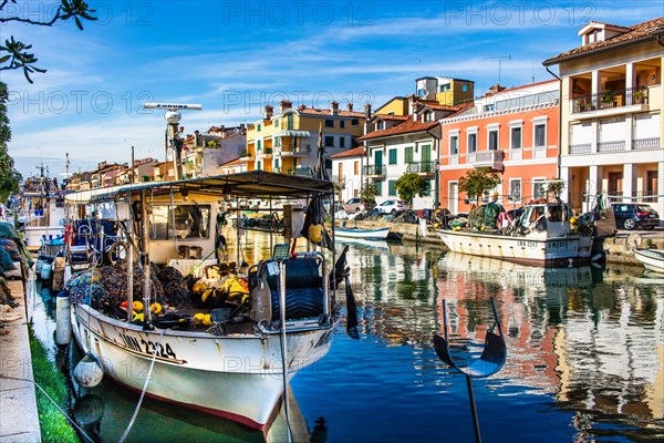 Fishing boats in the harbour, island of the lagoon town of Grado, north coast of the Adriatic Sea, Friuli, Italy, Grado, Friuli, Italy, Europe