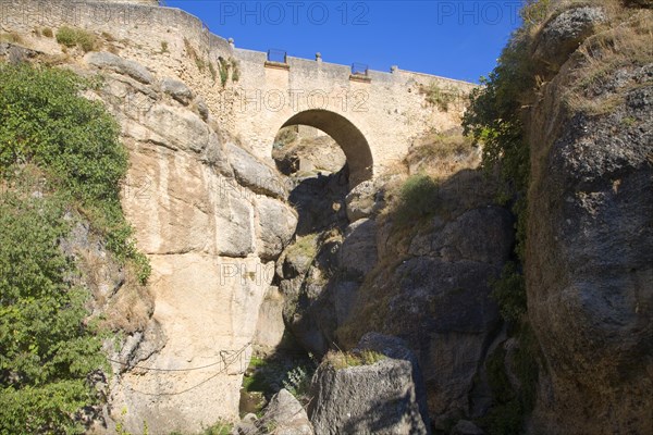 Puente Viejo pedestrian bridge built 1616, Ronda, Spain, Europe