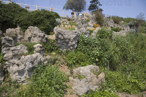 Pulhamite a type of man-made rock in the gardens at Bawdsey Manor, Suffolk, England, United Kingdom, Europe