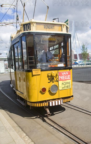 Historic sightseeing tram train on tourist route 10 around the city, Rotterdam, Netherlands