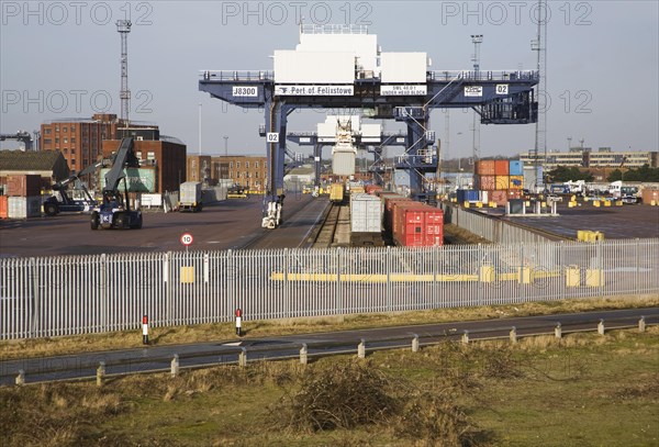 The Port of Felixstowe is Britain's busiest container port and one of the largest in Europe, Felixstowe, Suffolk, England, United Kingdom, Europe