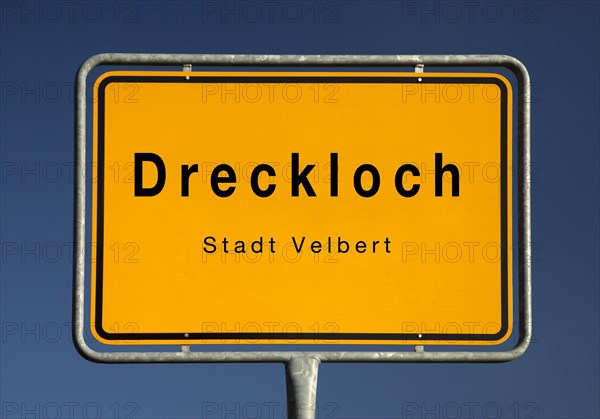 Place name sign Dreckloch, location in the town of Velbert, North Rhine-Westphalia, Germany, Europe