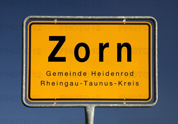 Place name sign Zorn, district of the municipality of Heidenrod, Rheingau-Taunus-Kreis, Hesse, Germany, Europe