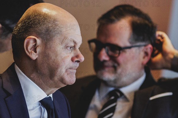 (L-R) Olaf Scholz (SPD), Federal Chancellor, and Wolfgang Schmidt (SPD), Head of the Federal Chancellery, at the weekly cabinet meeting in Berlin, 21 February 2024