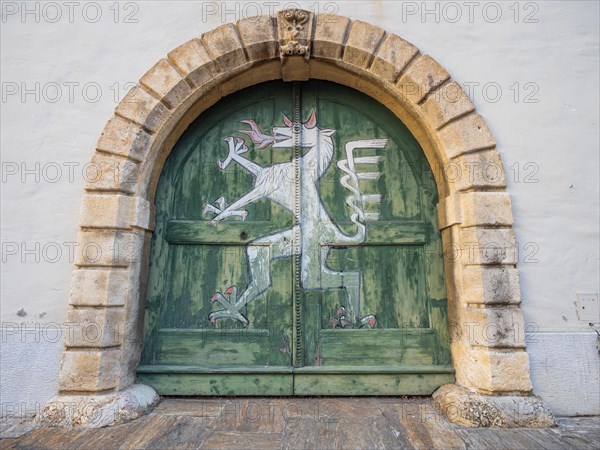 Styrian panther, coat of arms of Styria on a gate, Landhaus, Graz, Styria, Austria, Europe