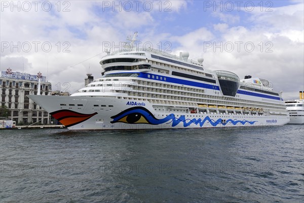 Cruise ship AIDAstella, year of construction 2013, 253, 3m long, 2700 passengers, at the quay of Karakoey, Istanbul Modern, Beyoglu, Istanbul, Turkey, Asia