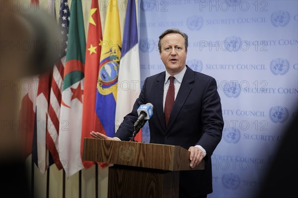 David Cameron, Foreign Secretary of Great Britain, photographed during a press statement in New York, 24 February 2024, on behalf of the Federal Foreign Office