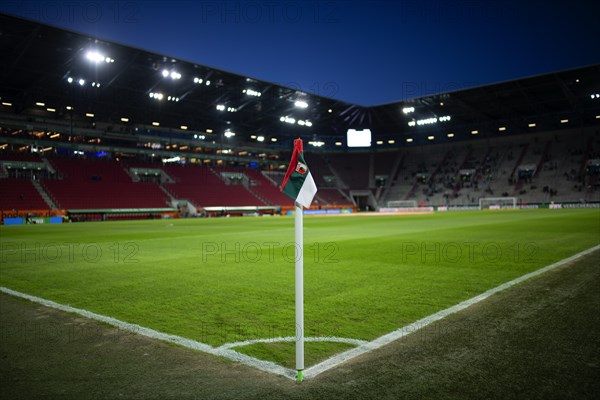 WWK Arena, interior, corner flag, logo, FC Augsburg FCA, empty, blue hour, Augsburg, Bavaria, Germany, Europe