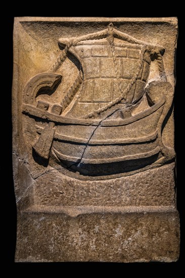 Metopa with merchant ship, 2nd century, National Archaeological Museum, Villa Cassis Faraone, UNESCO World Heritage Site, important city in the Roman Empire, Aquileia, Friuli, Italy, Aquileia, Friuli, Italy, Europe