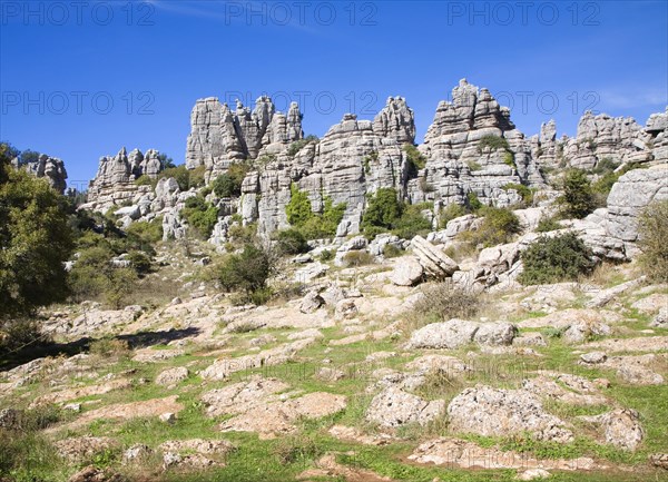 Dramatic limestone scenery of rocks shaped by erosion and weathering at El Torcal de Antequera national park, Andalusia, Spain, Europe