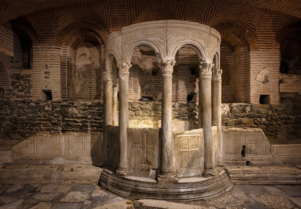 Interior view of the crypt, remains of the Roman baths, Hagios Demetrios church, also known as Agios Dimtrios or Demetrios basilica, Thessaloniki, Macedonia, Greece, Europe