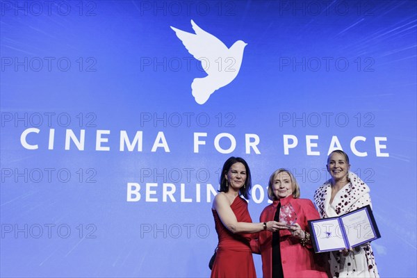 Annalena Baerbock (Alliance 90/The Greens), Federal Foreign Minister, Sharon Stone, US film actress, and Hillary Clinton, US politician, photographed at Cinema for Peace in Berlin, 19.02.2024. Photographed on behalf of the Federal Foreign Office