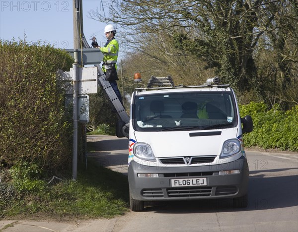 BT engineer working on phone lines