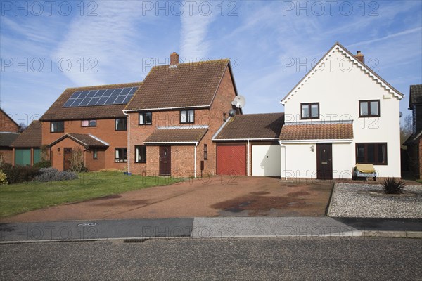 Modern suburban housing in private estate, Martlesham, Suffolk, England, United Kingdom, Europe