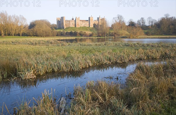 Framlingham Castle viewed over the Mere, Suffolk, England, United Kingdom, Europe