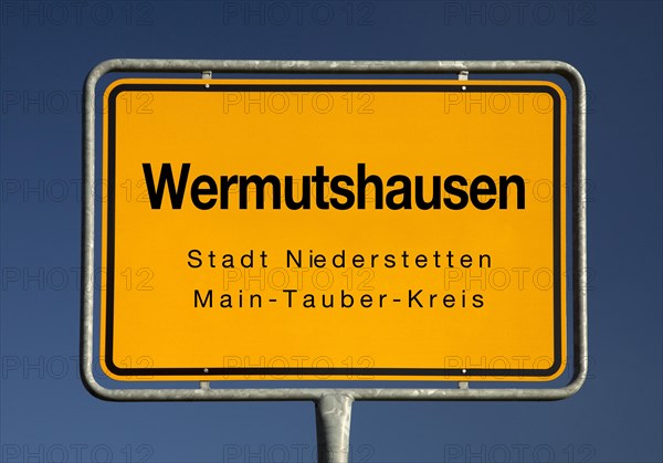 Town sign Wermutshausen, district of Niederstetten, Main-Tauber-Kreis, Baden-Wuerttemberg, Germany, Europe