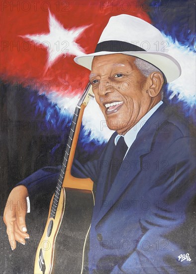 Francisco Repilado, called Compay Segundo, musician, 1907, 2003, Painting At the art market in Havana, Havana, Cuba, Central America