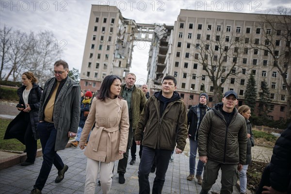 Annalena Baerbock (Alliance 90/The Greens), Federal Foreign Minister, visits the former seat of the regional administration of Mykolaiv oblast with the governor of Mykolaiv oblast, Vitaliy Kim. Mykolaiv, 25.02.2024. Photographed on behalf of the Federal Foreign Office