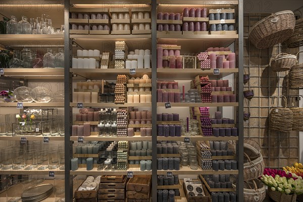 Shelves with scented candles, Bavaria, Germany, Europe