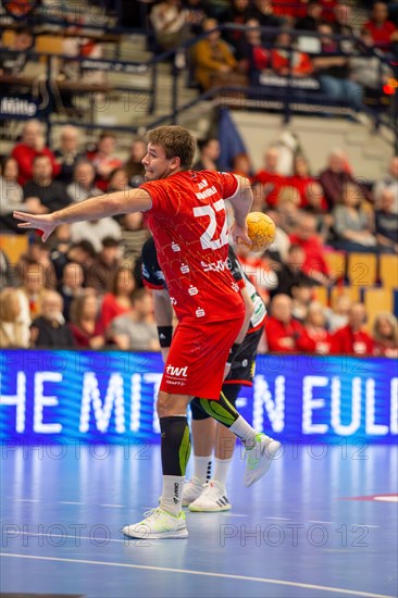 18.02.2024, 2nd HBL, German Handball League, Matchday 21) : Eulen Ludwigshafen against TuS N-Luebbecke (final score 34:32) . Picture: Kian Schwarzer (22), Eulen Ludwigshafen