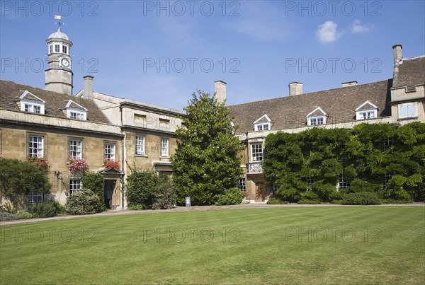 Historic First Court building and lawn, Christ's College, University of Cambridge, England, United Kingdom, Europe